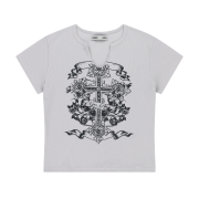 NIIER NOR Cross-Rose Crop Top Light Grey