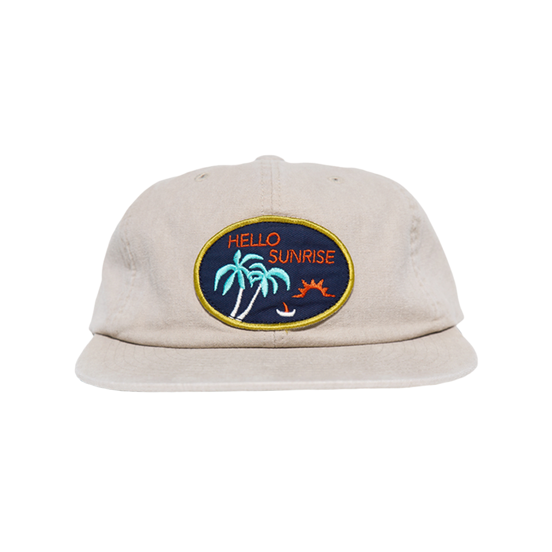 HS41CA002BE0 Hello Sunrise Palm Tree Wappen 6Panel Cap Beige