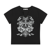 NIIER NOR Cross-Rose Crop Top Black