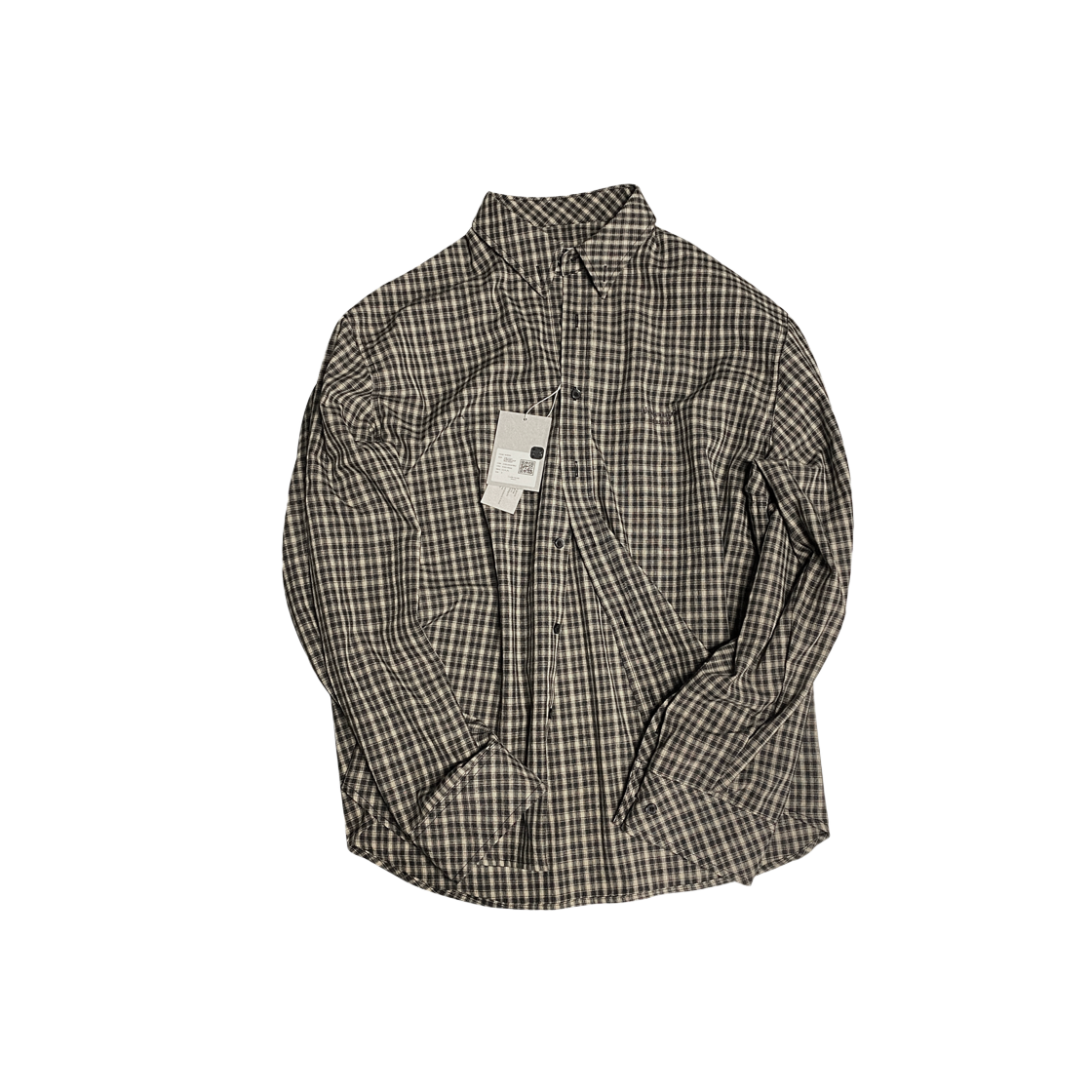 언더마이카 무.33 안티 Fxxking 로고 플레이 베이직 롱 슬리브 체크 셔츠 블랙 베이지