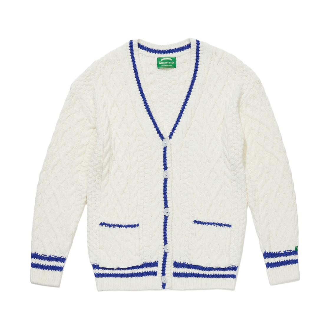 그린 버터 우먼 오버사이즈드 케이블 스트라이프 가디건 아이보리