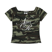 NIIER NOR Lace Off Shoulder Crop Top Camo