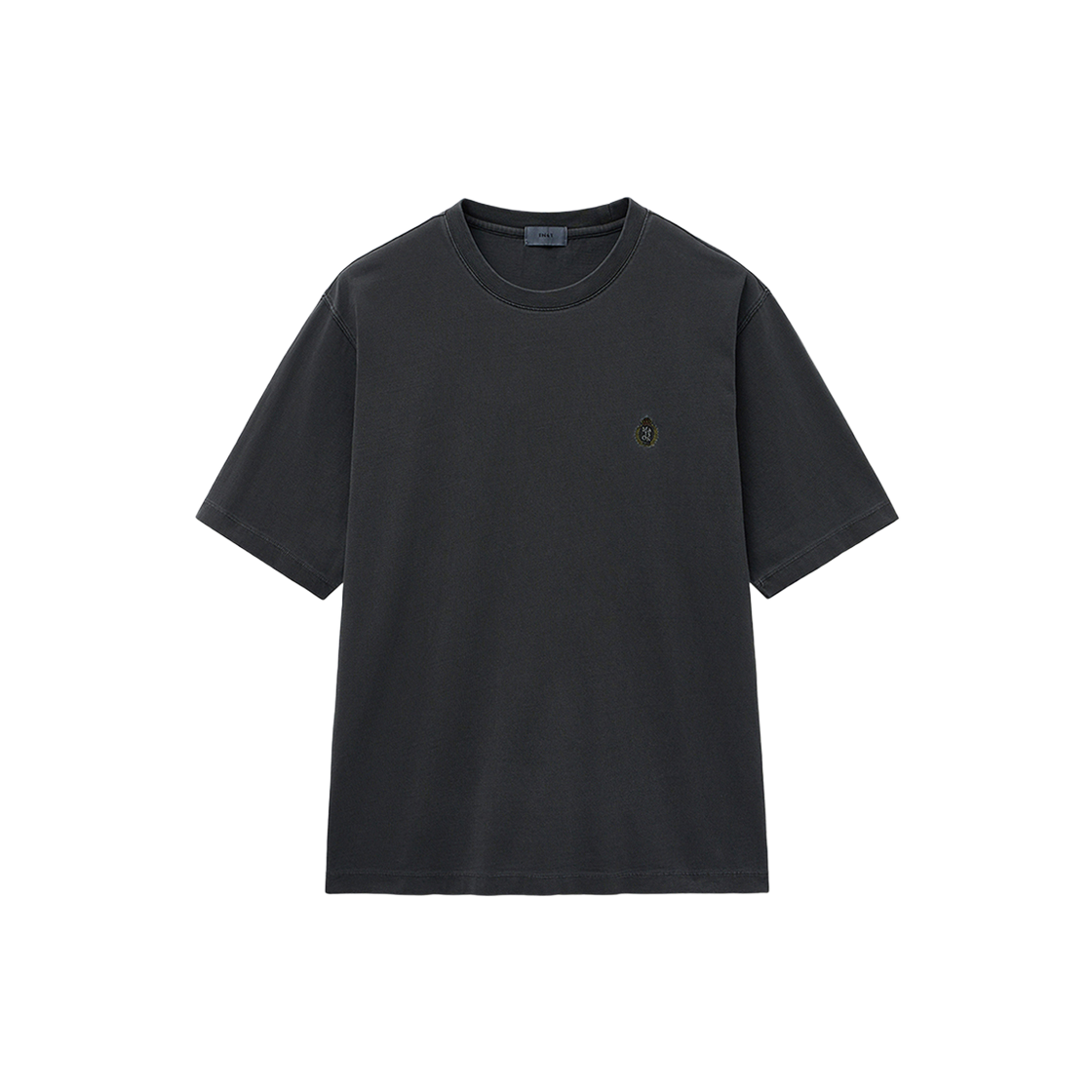 티엔지티 세미 오버핏 가먼트다잉 자수 로고 티셔츠 다크 그레이