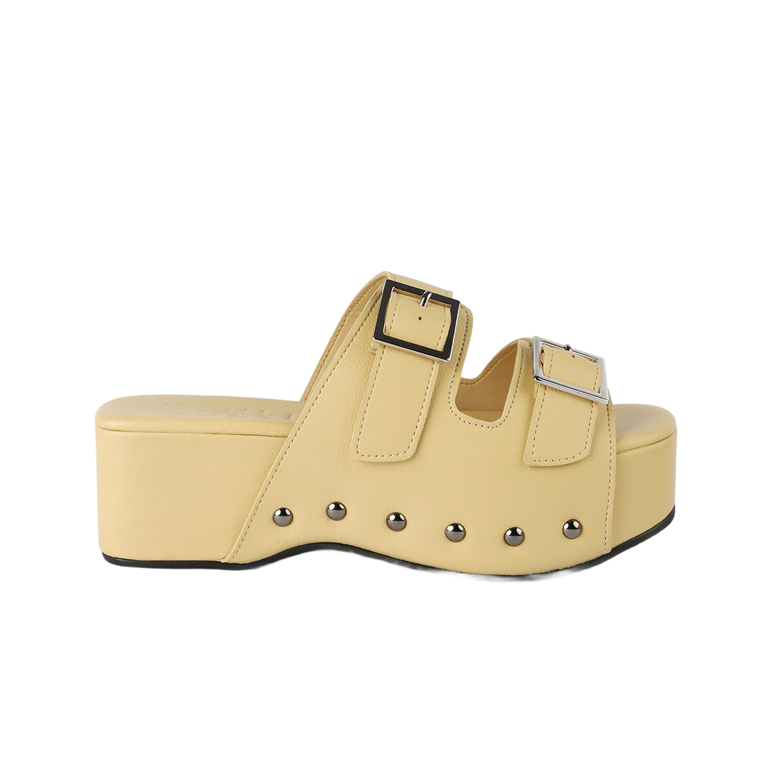 무드나잇 마고 벨티드 플랫폼 클로그 샌들 버터(Moodnight Margo Belted Platform Clog Sandals Butter)