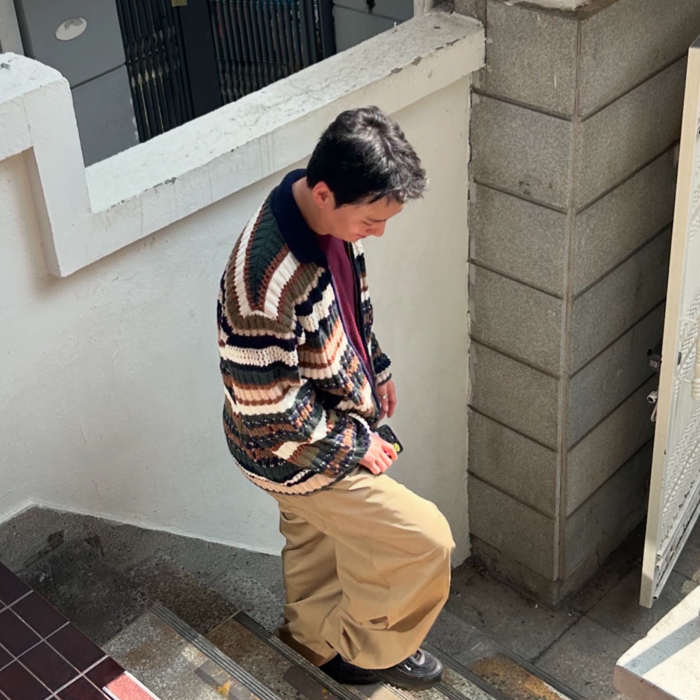 Nike x Comme des Garcons Homme Plus Air Max TL 2.5 Black, STU Multi Collar Zip UP Sweater 착용 스타일 - 6