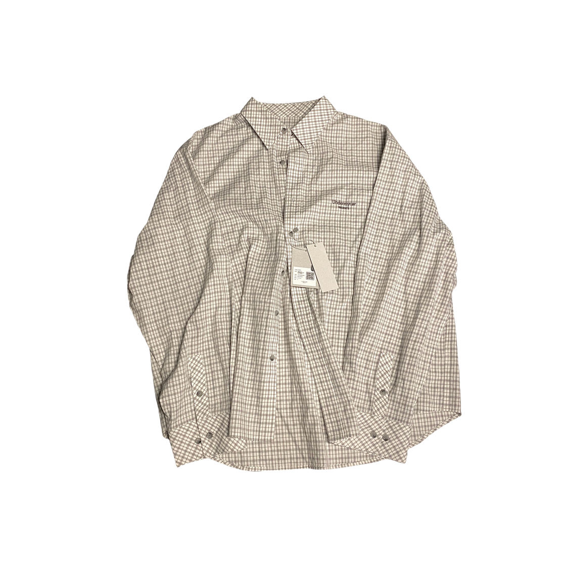 언더마이카 무.34 안티 Fxxking 로고 플레이 베이직 롱 슬리브 체크 셔츠 화이트 그레이