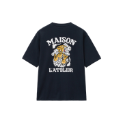 TNGT Semi-Over Fit Tiger Graphics Half T-Shirts Navy
