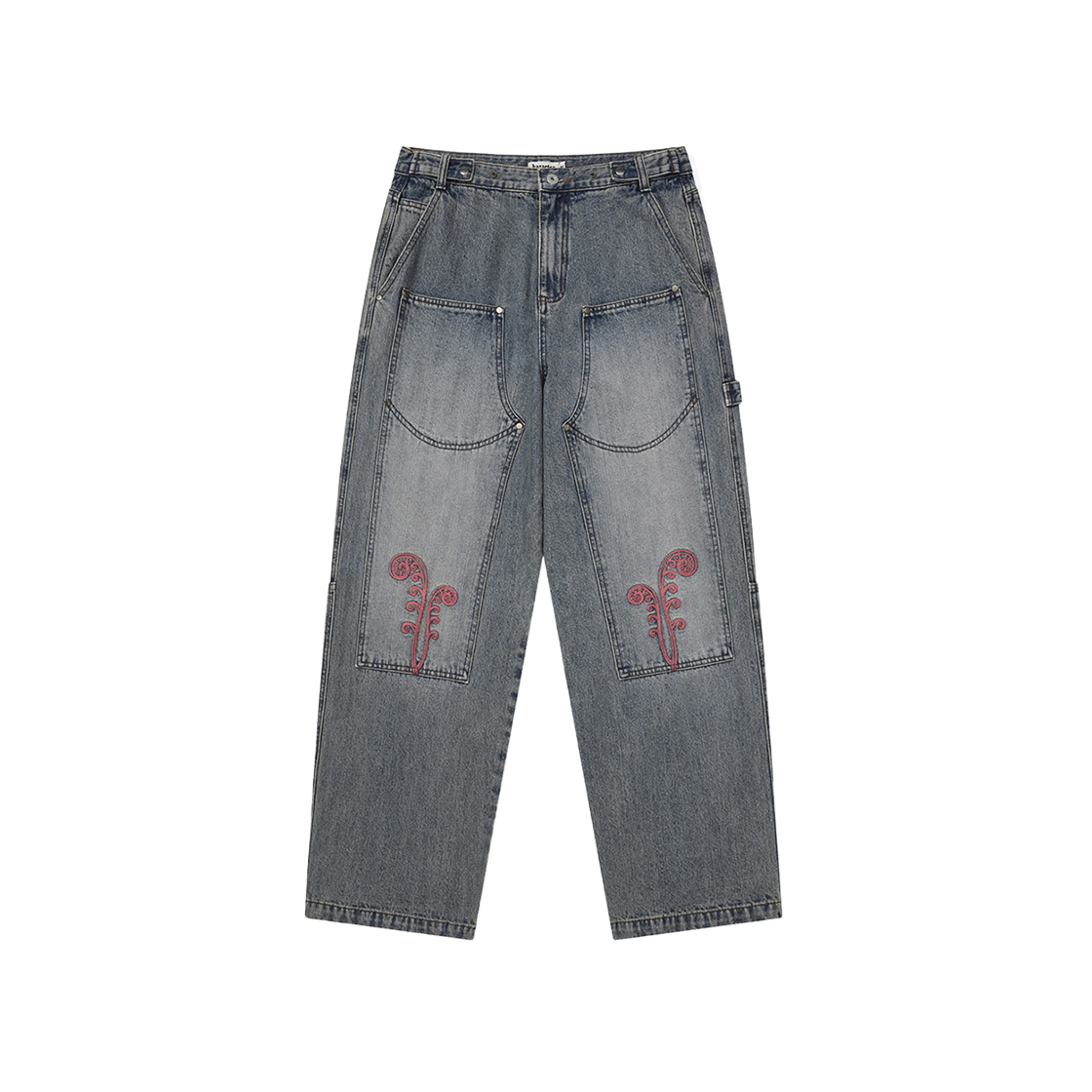 카락터 프테리 더블 니 데님 팬츠 워시드 블루