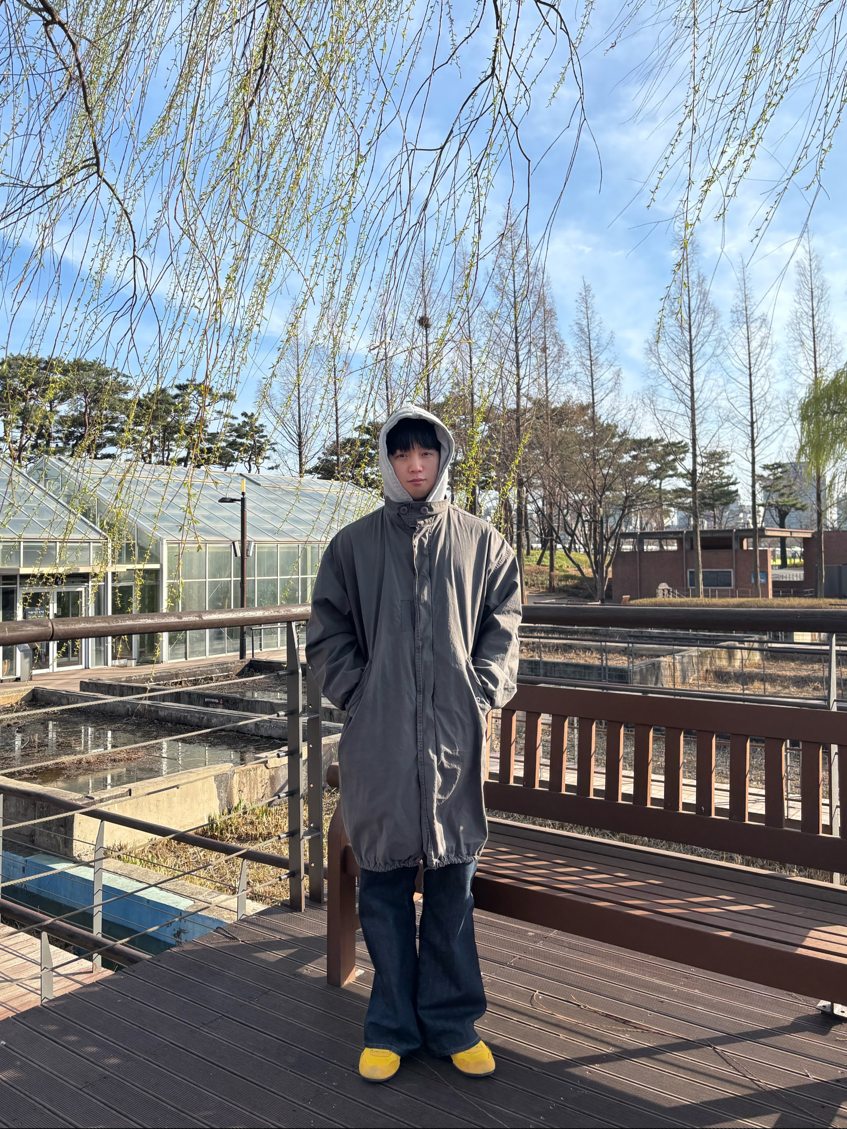 ETCE Boy Finger Hole Hoodie Gray, Polyteru Dell Parka Sage Gray 착용 스타일