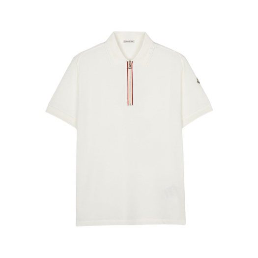 Moncler Tricolor Trim Cotton Piquet Polo Shirt White - 25SS