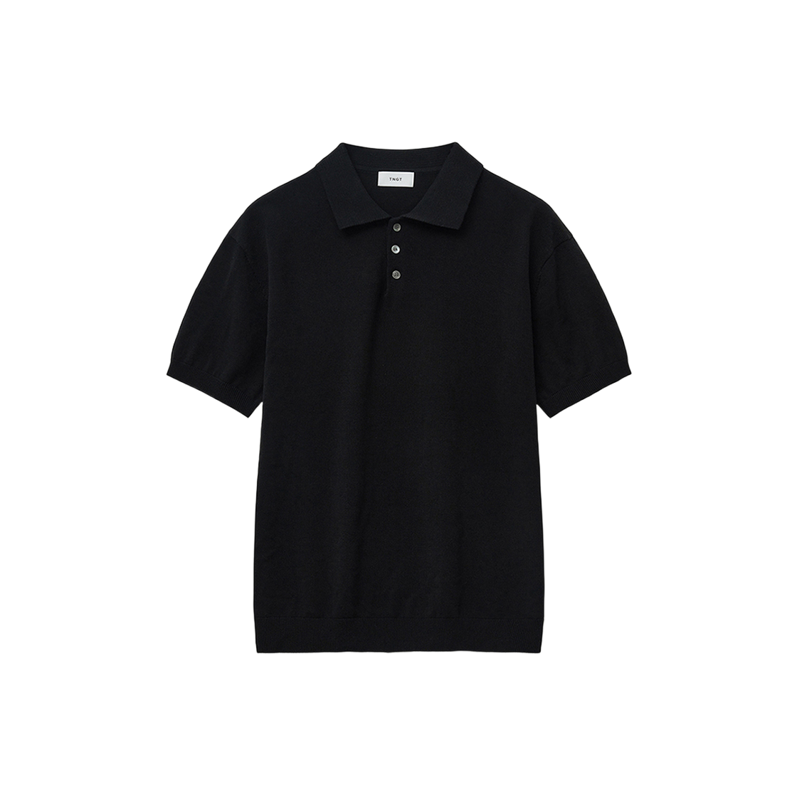 티엔지티 워셔블 레귤러핏 카라 반팔 니트 블랙