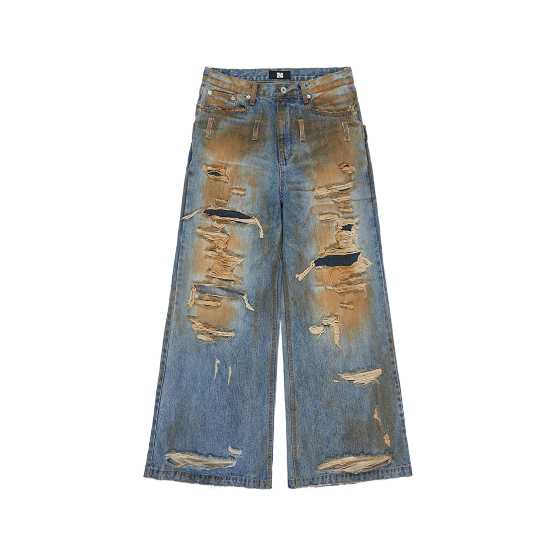 P00002417 Sundayoffclub Double Waist Distressed Jeans Dirty Washed - 대표 이미지 #1