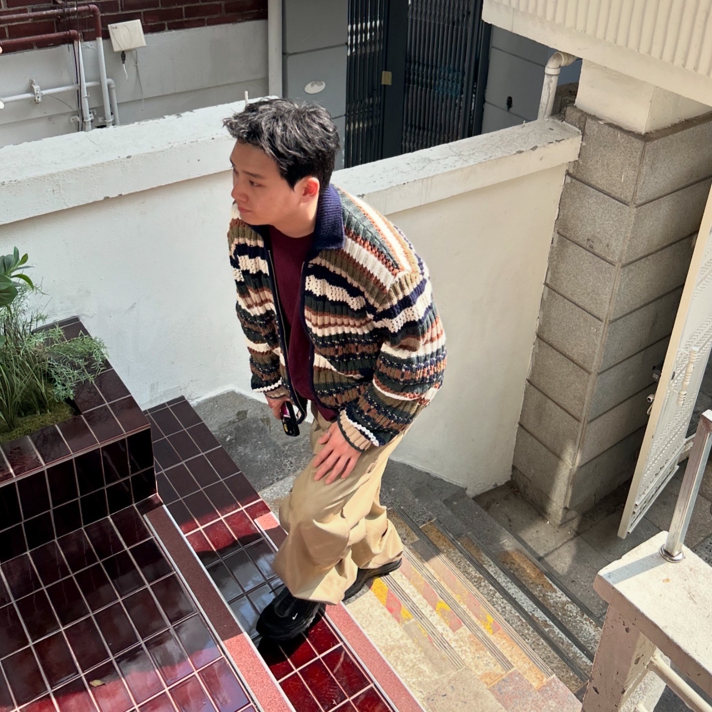Nike x Comme des Garcons Homme Plus Air Max TL 2.5 Black, STU Multi Collar Zip UP Sweater 착용 스타일 - 4