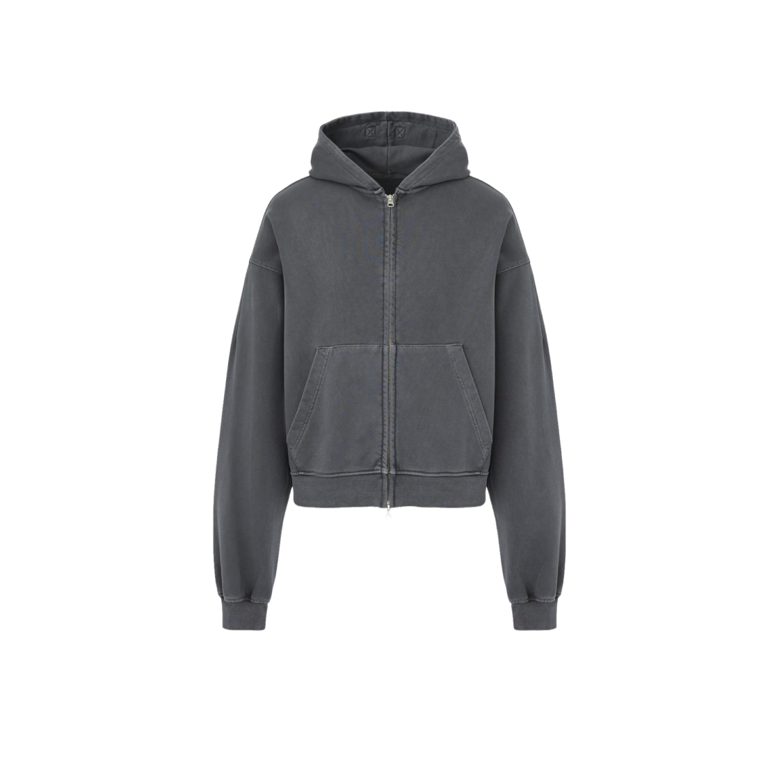 DF25SS04 DEFINE Pigment Wash Cropped Hood Zip-Up Charcoal