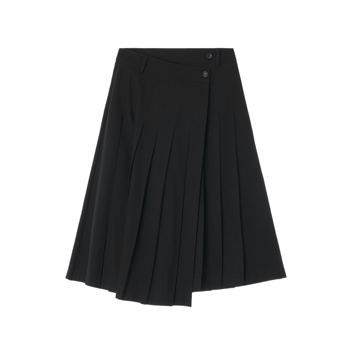 지지지 플리츠 랩 미디 스커트 블랙(zeezeezee Pleated Wrap Midi Skirt Black)