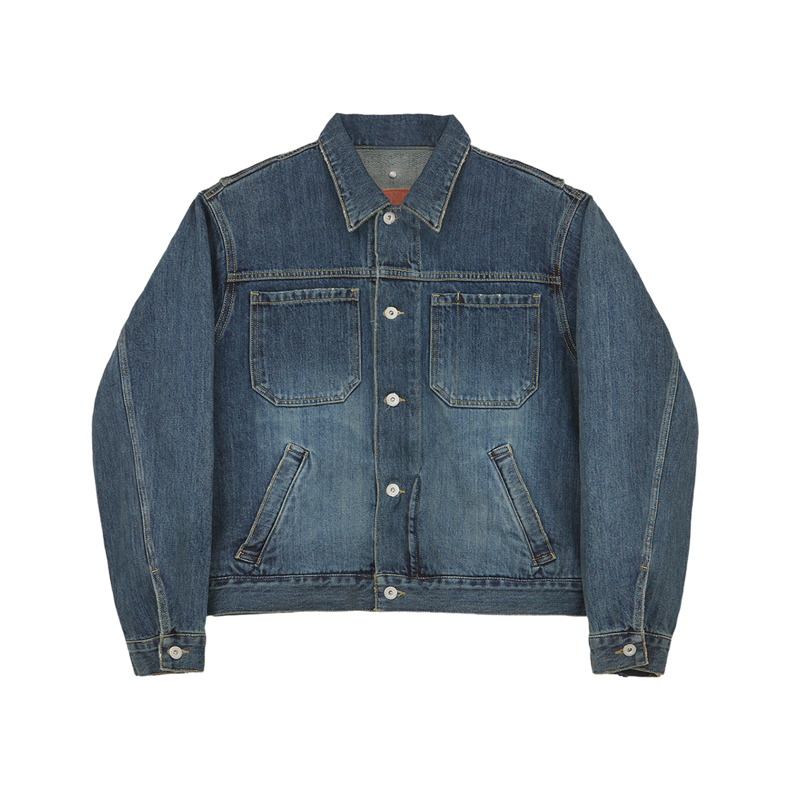 WM2DSDJ02AMIDBLUE Woodman 2202-Action Pleats Denim Jacket Mid Blue - 대표 이미지 #1
