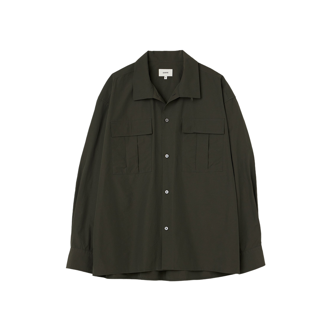 르아브 오블리크 투포켓 하이넥카라 셔츠 딥카키(LEARVE Oblique Two-Pocket High-Neck Collar Shirts Deep Khaki) - 1