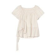Kindersalmon Women Square Neck Ruffle Blouse Cream