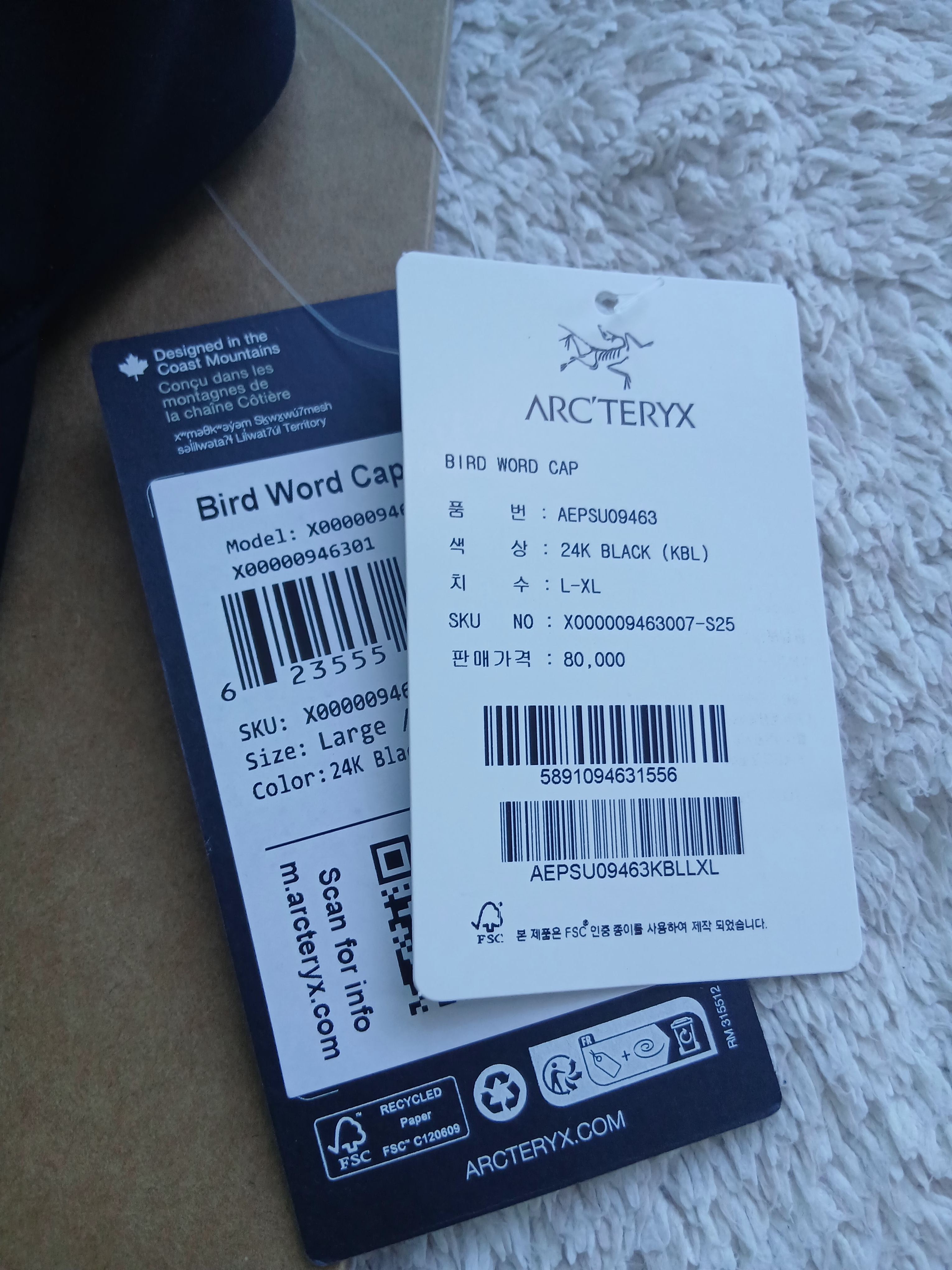 Arc'teryx Bird Word Cap 24K Black, Arc'teryx Keyring Metal 착용 스타일 - 5