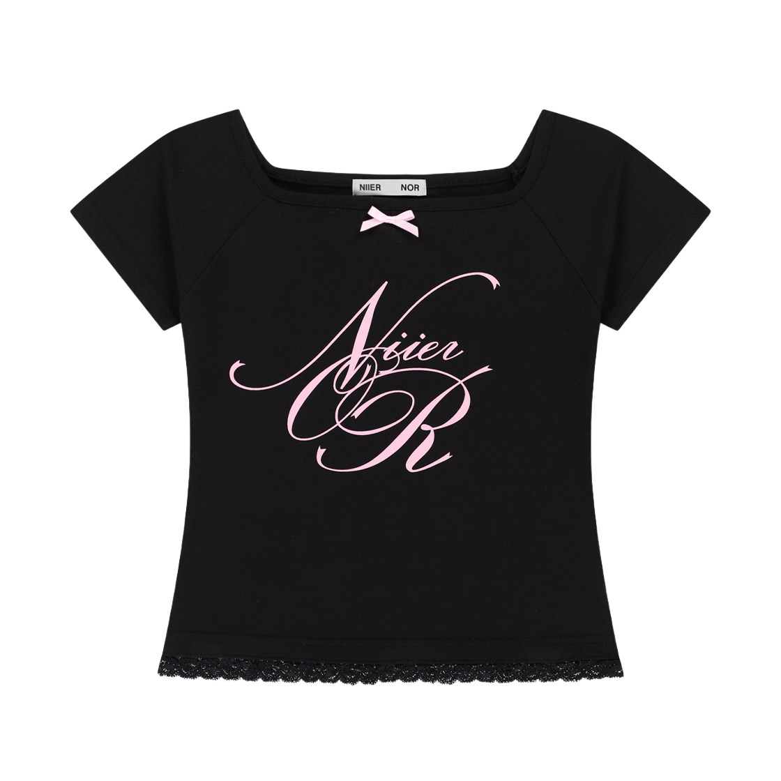 니어노어 레이스 오프숄더 크롭탑 블랙