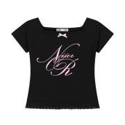NIIER NOR Lace Off Shoulder Crop Top Black
