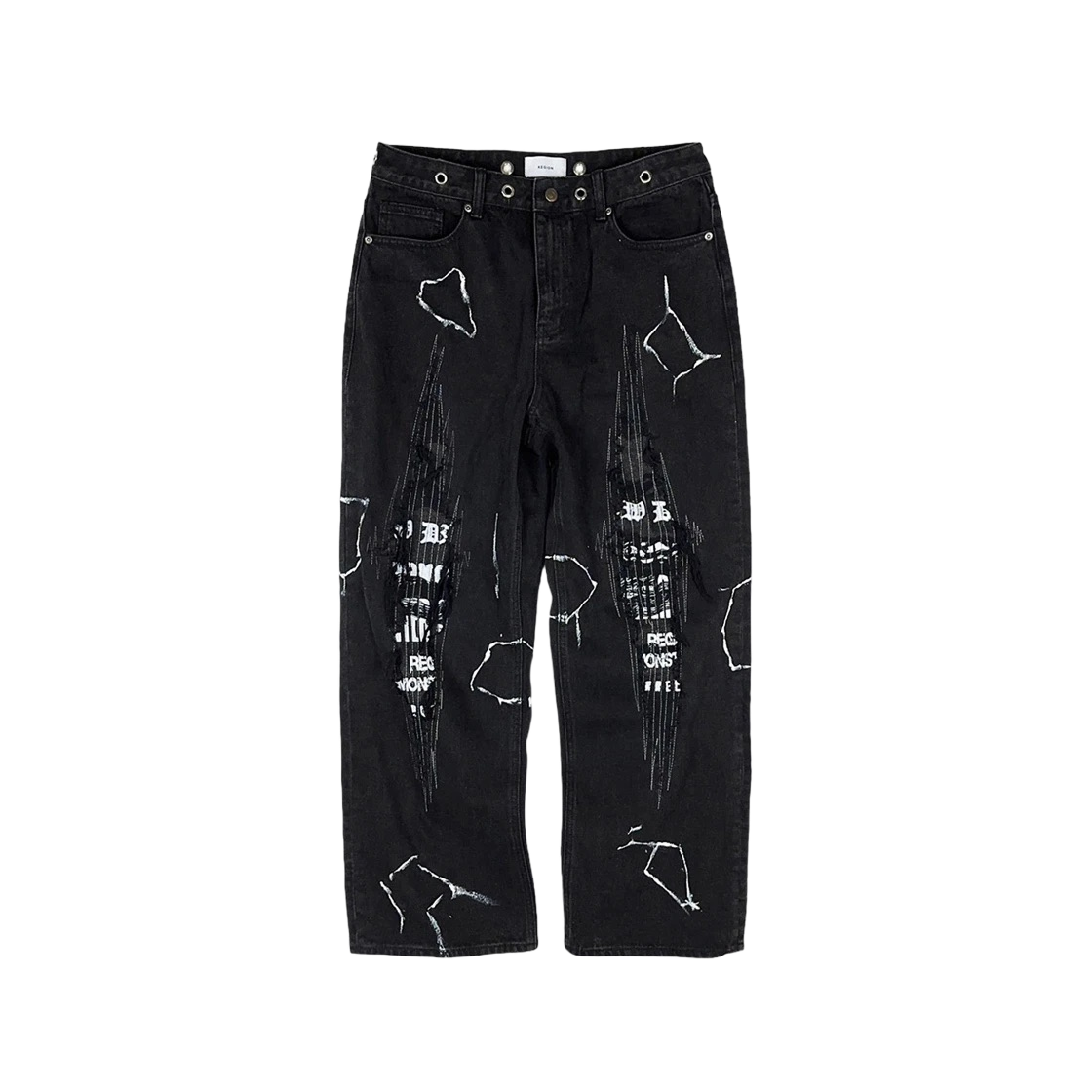 KM3DPADRE04BK Resurrection13 Boro & Printing Detail Denim Pants Black