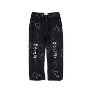 Resurrection13 Boro & Printing Detail Denim Pants Black