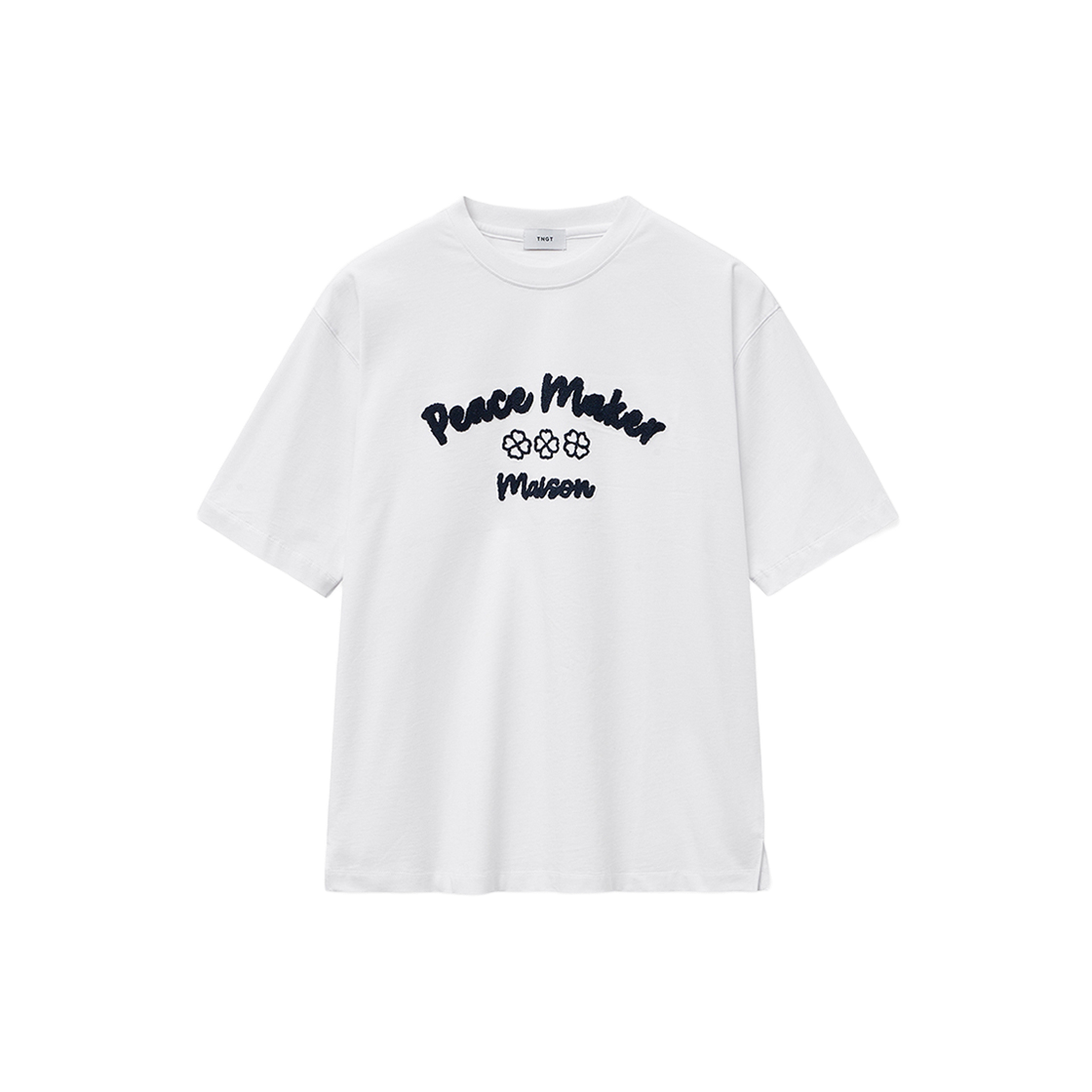 티엔지티 세미 오버핏 아치 자수 로고 티셔츠 화이트