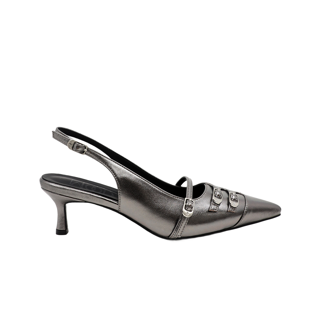 MD0272_3 Moodnight Cindy 3 Belted Sling-Back Kitten Heels Chrome