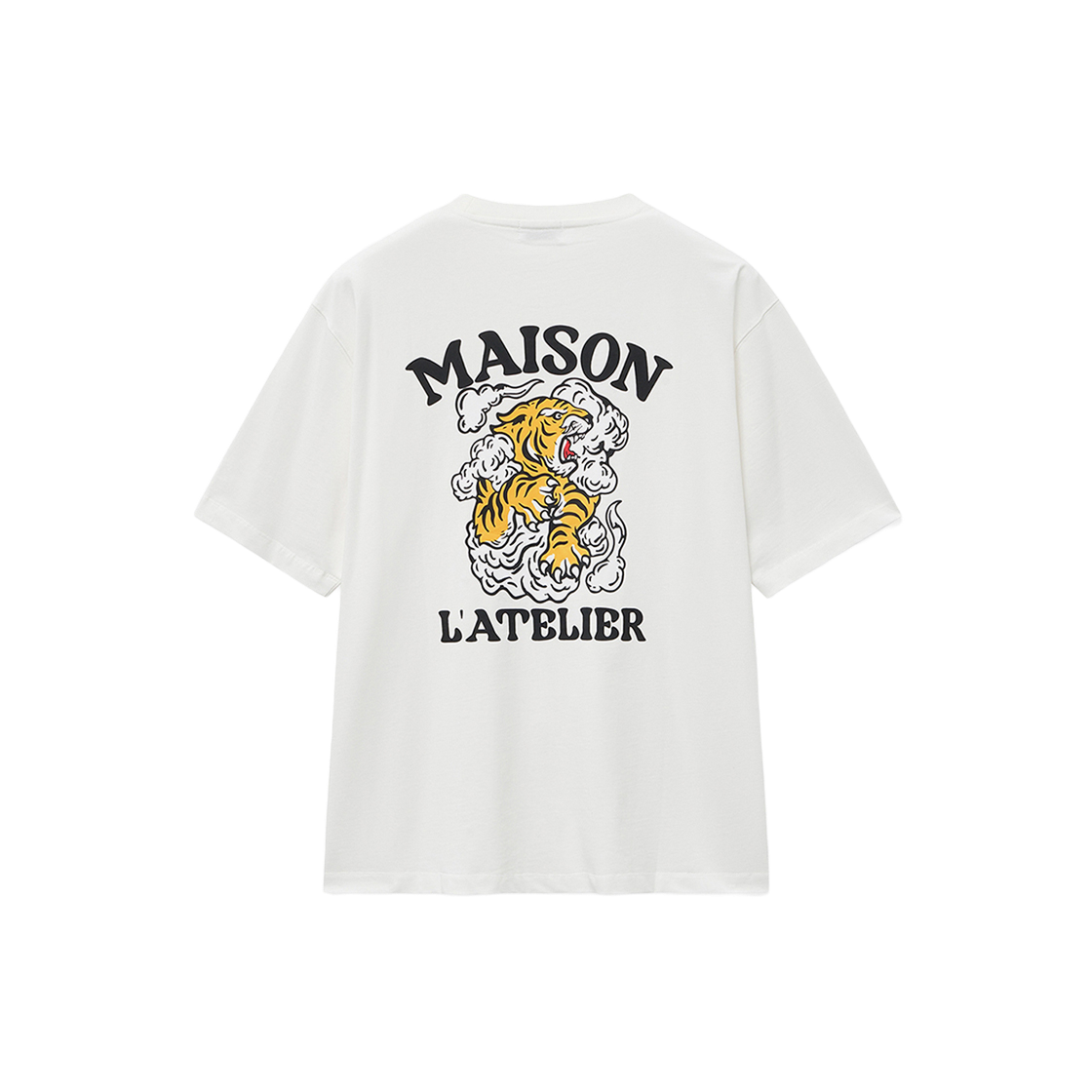 티엔지티 세미 오버핏 타이거 그래픽 티셔츠 크림