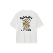 TNGT Semi-Over Fit Tiger Graphics Half T-Shirts Cream