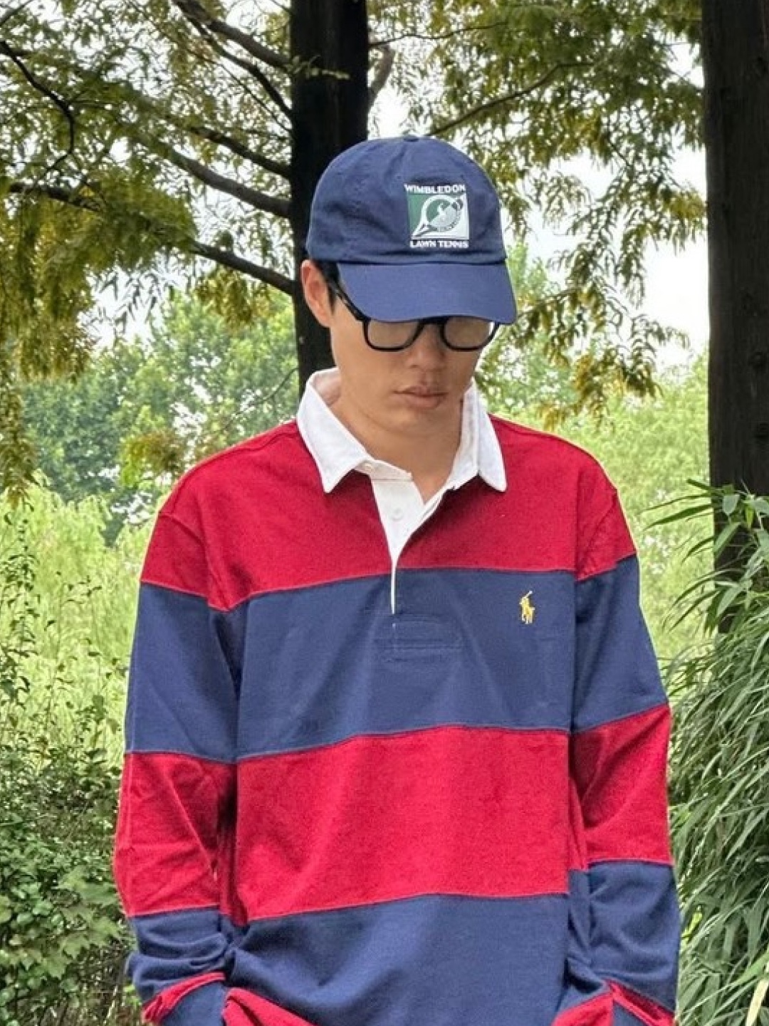 Kapital 5G Cotton Knit Rugby Shirt Saxophone Red, Supreme x Nike Stripe Rugby Purple - 25SS 착용 스타일 - 2