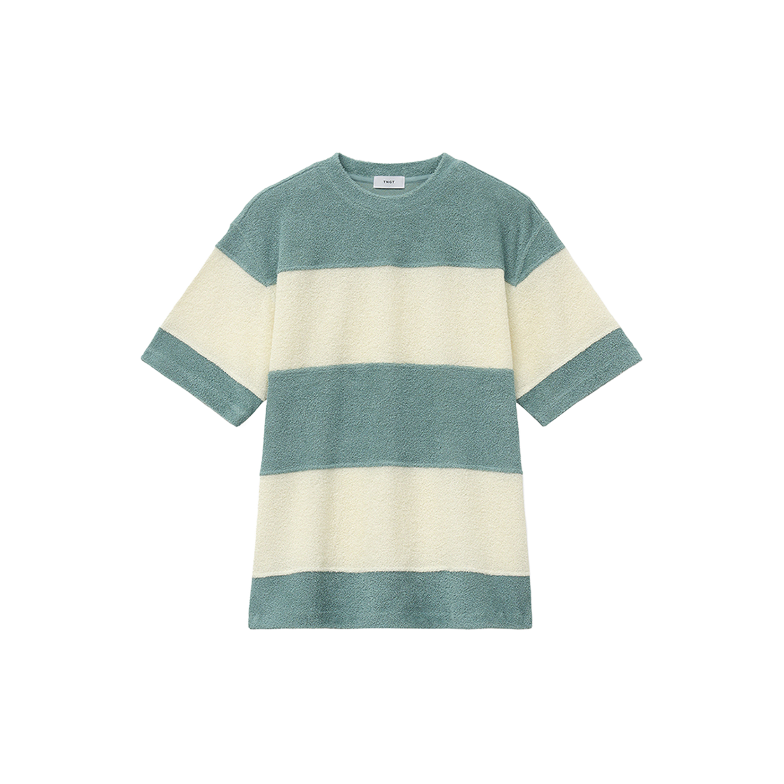 티엔지티 오버핏 테리 부클 스트라이프 반팔 티셔츠 민트