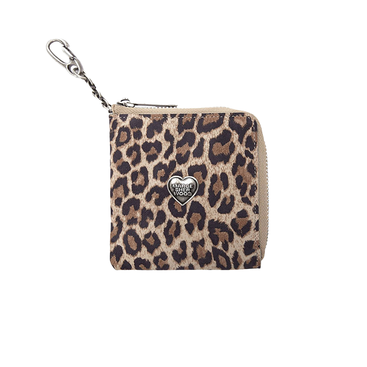 【MARGESHERWOOD】ヒョウ柄◆HEART ZIPPER WALLET◆韓国人気 HEART ZIPPER WALLET_SILVER LOGO_cream leopard suede