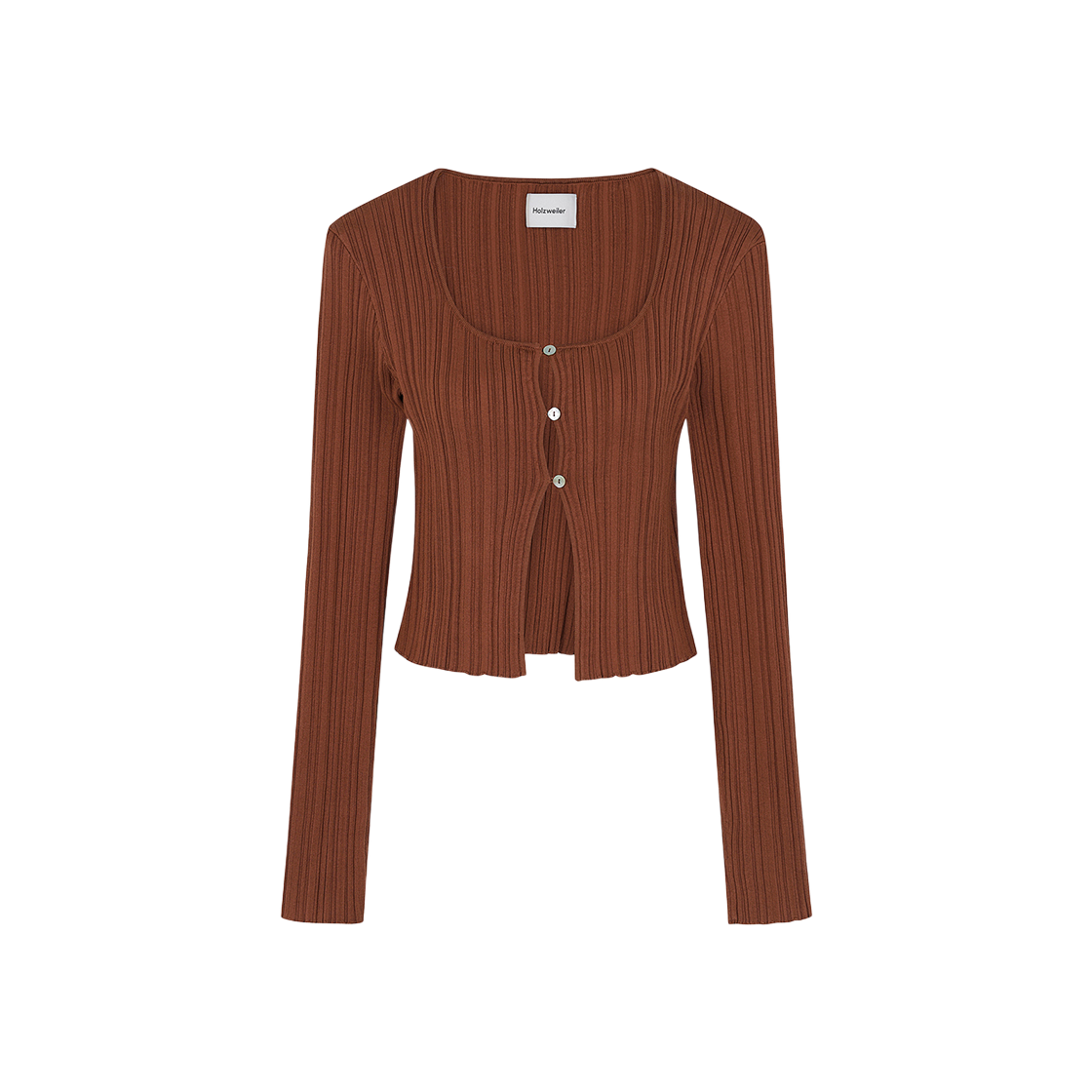 홀츠베일러 우먼 언이븐 립 니트 가디건 다크 오렌지 - 24FW(Holzweiler Women Uneven Rib Knit Cardigan Dark Orange - 24FW)