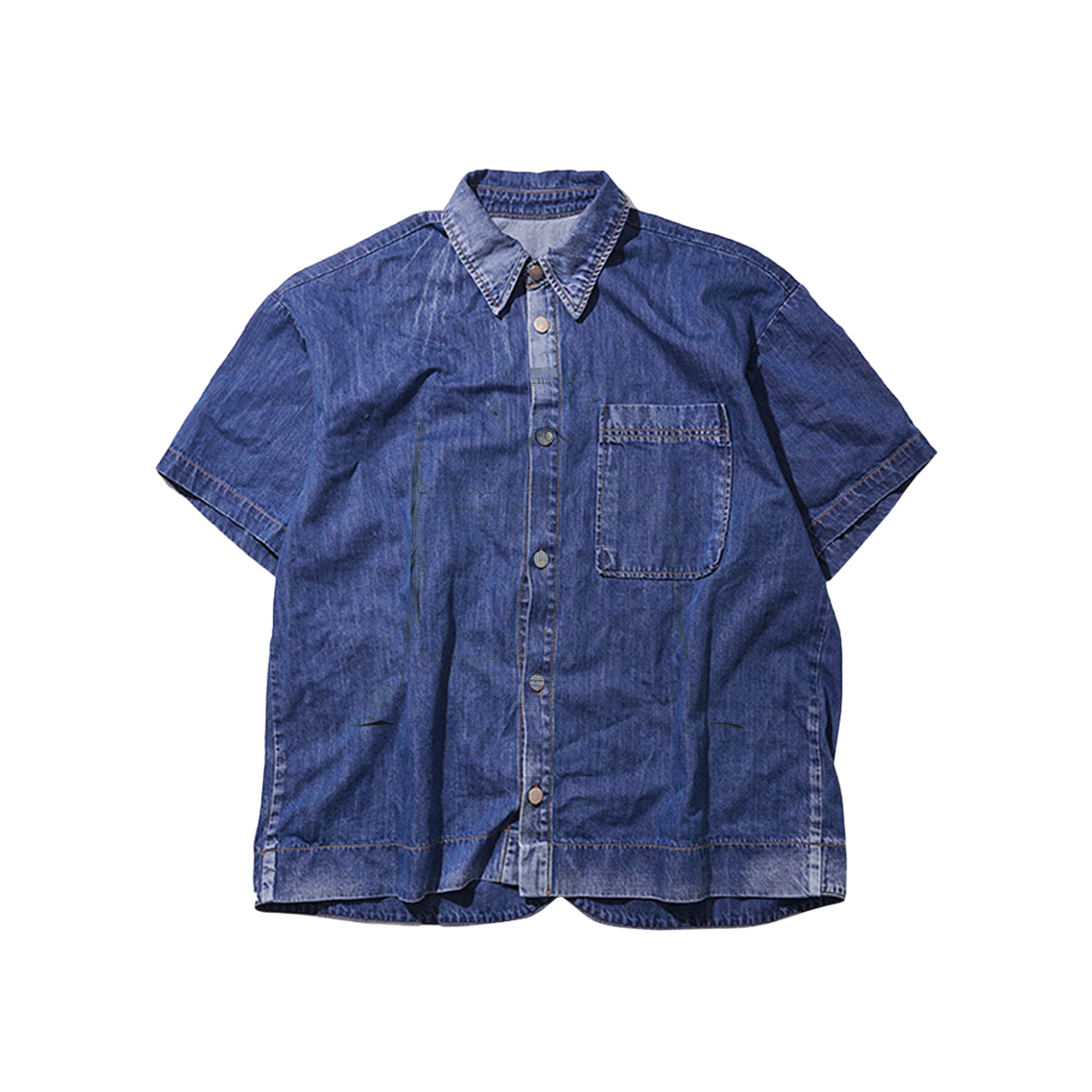 논플로어 썸머 선페이드 반팔 셔츠 블루