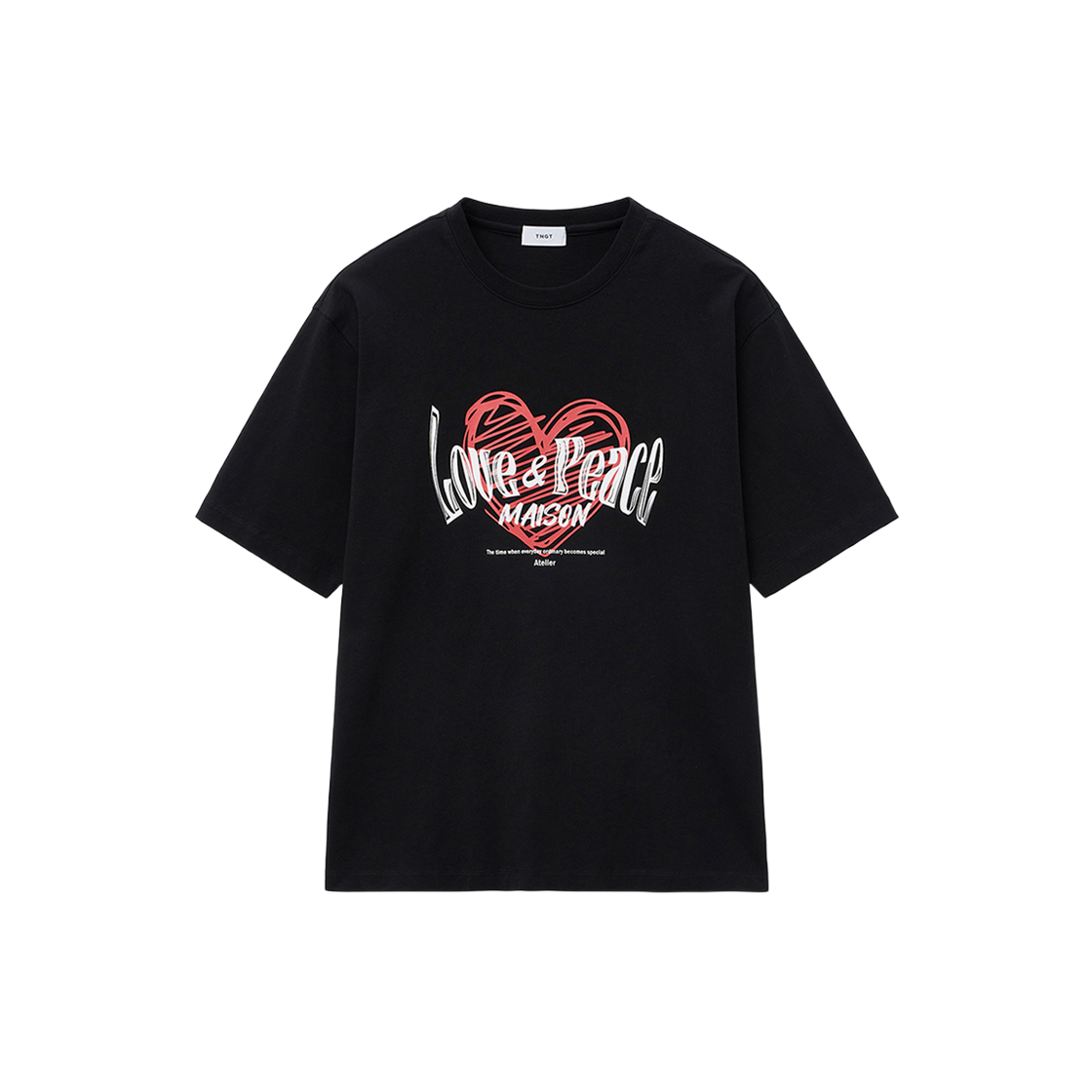 티엔지티 세미 오버핏 하트 로고 티셔츠 블랙