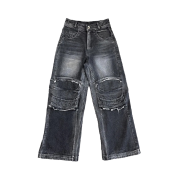 BLR Knee Point Black Denim Pants Black
