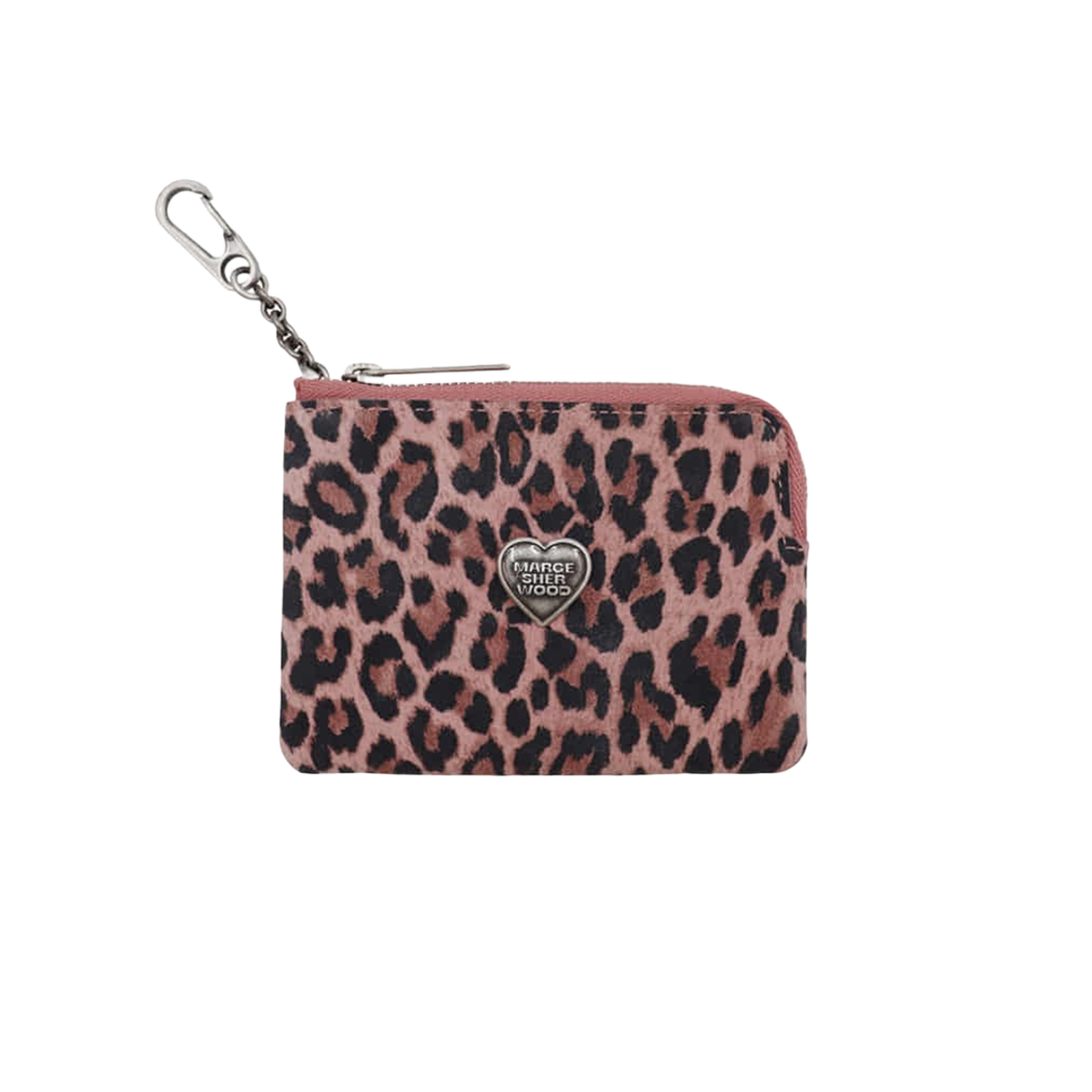 韓国人気【MARGE SHERWOOD】HEART ZIPPER WALLET レオパード 마지셔우드 하트 지퍼 월렛 실버 로고 핑크 레오파드 스웨이드