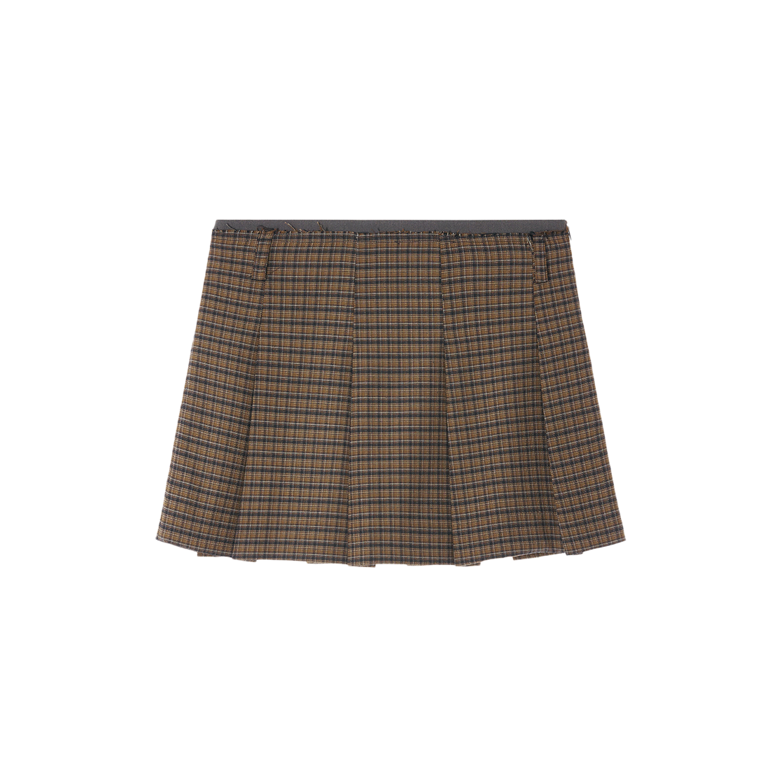 지지지 체크 플리츠 미니스커트 머스타드 네이비(zeezeezee Check Pleated Miniskirt Mustard Navy)