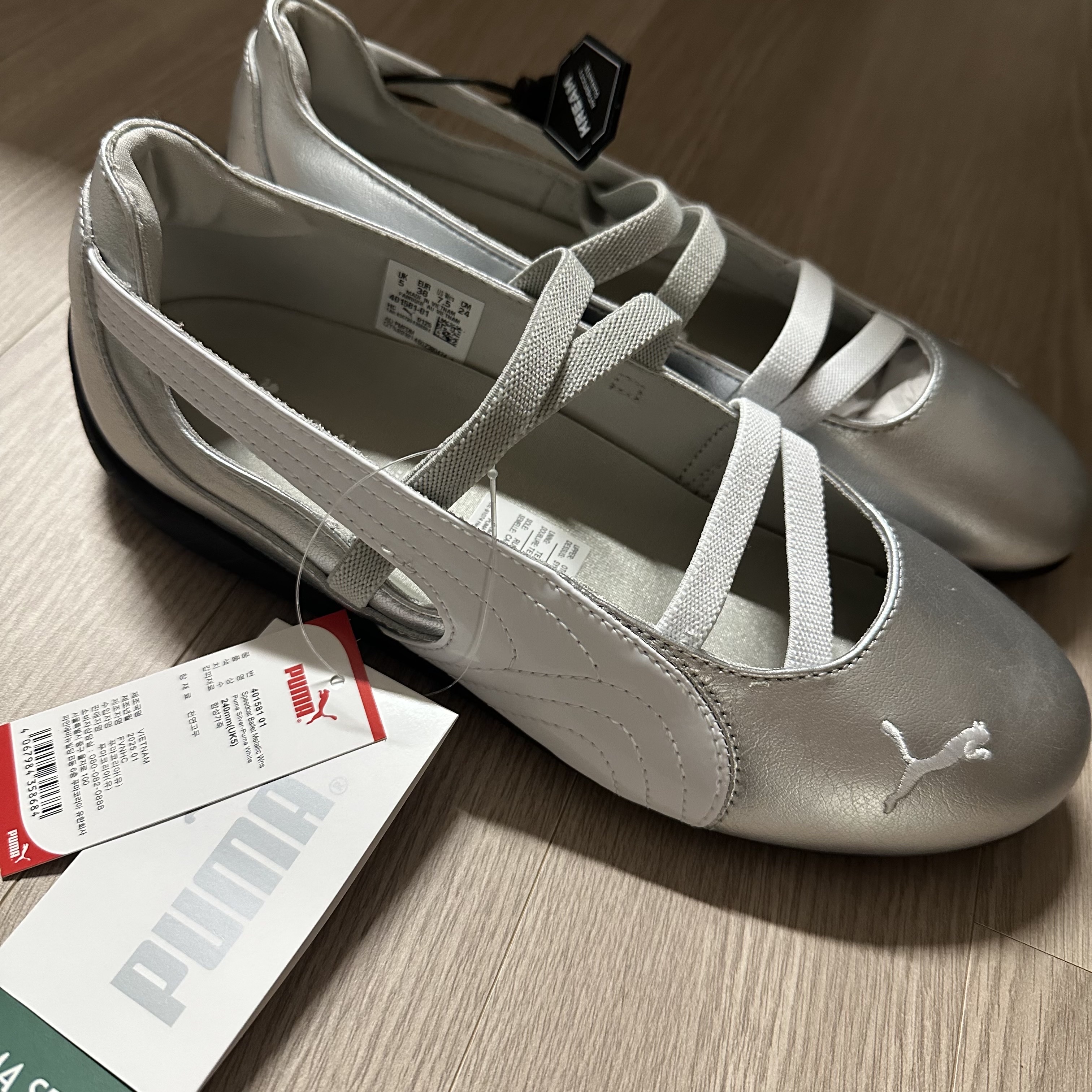 (W) Puma Speedcat Ballet Metallic Puma Silver Puma White 착용 스타일 - 2