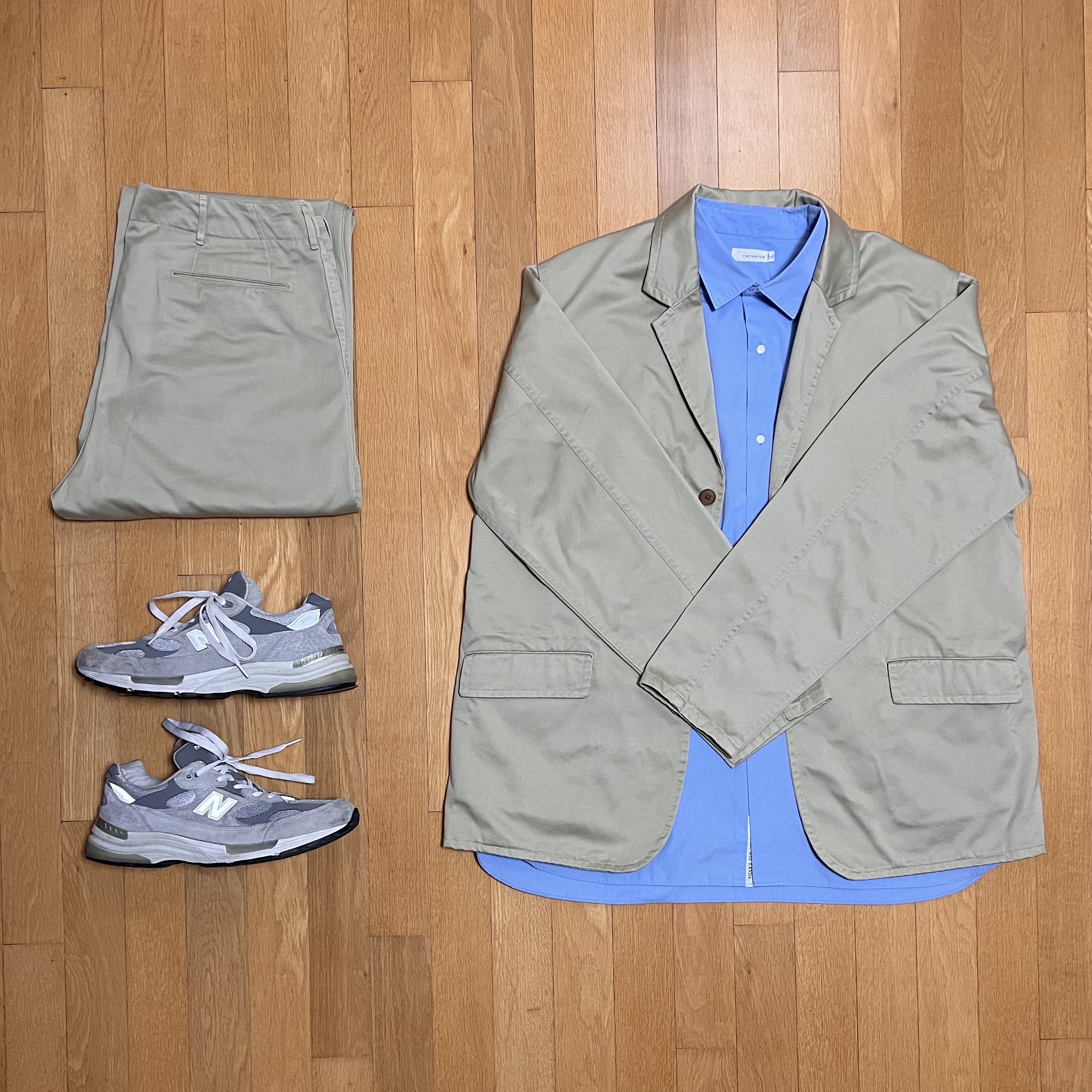 Nanamica Chino Jacket Khaki, Nanamica Regular Collar Wind Shirt Sax 착용 스타일