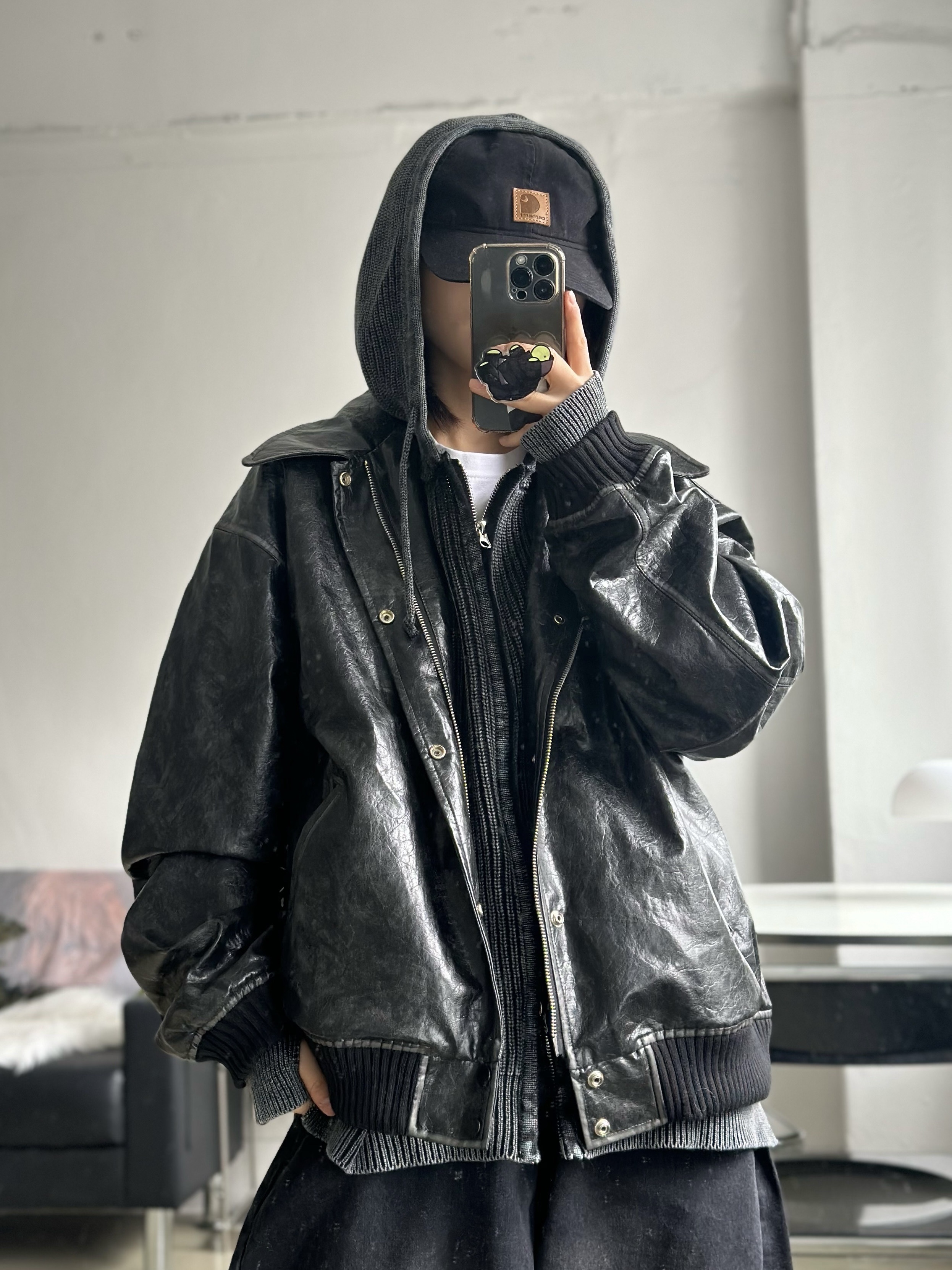 (W) Nike Air Force 1 '07 Low Triple Black, Carhartt Canvas Cap Black 착용 스타일 - 5