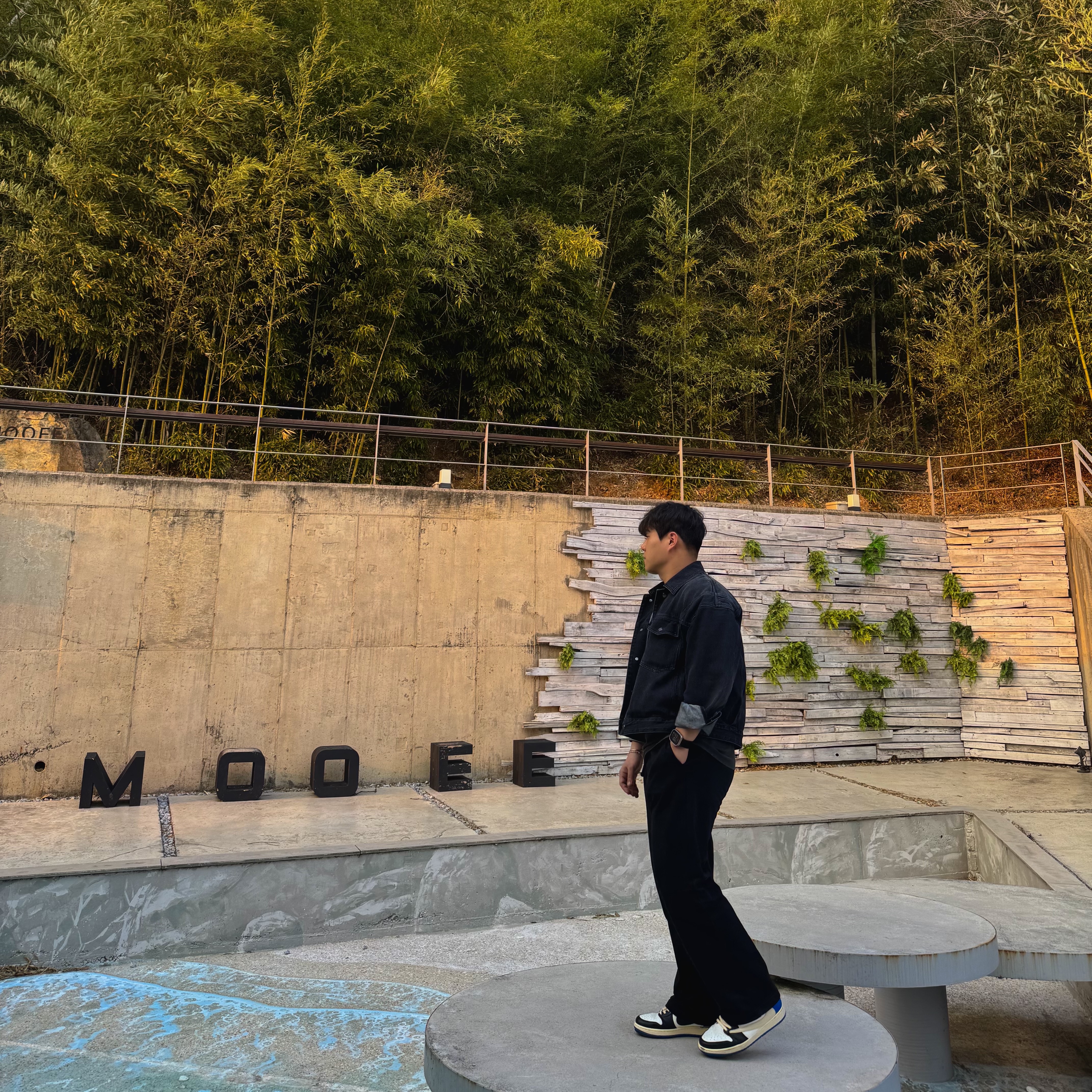 Jordan 1 x Travis Scott x Fragment Retro Low OG SP Military Blue, Wooyoungmi Regular Denim Jacket Black - 25SS 착용 스타일