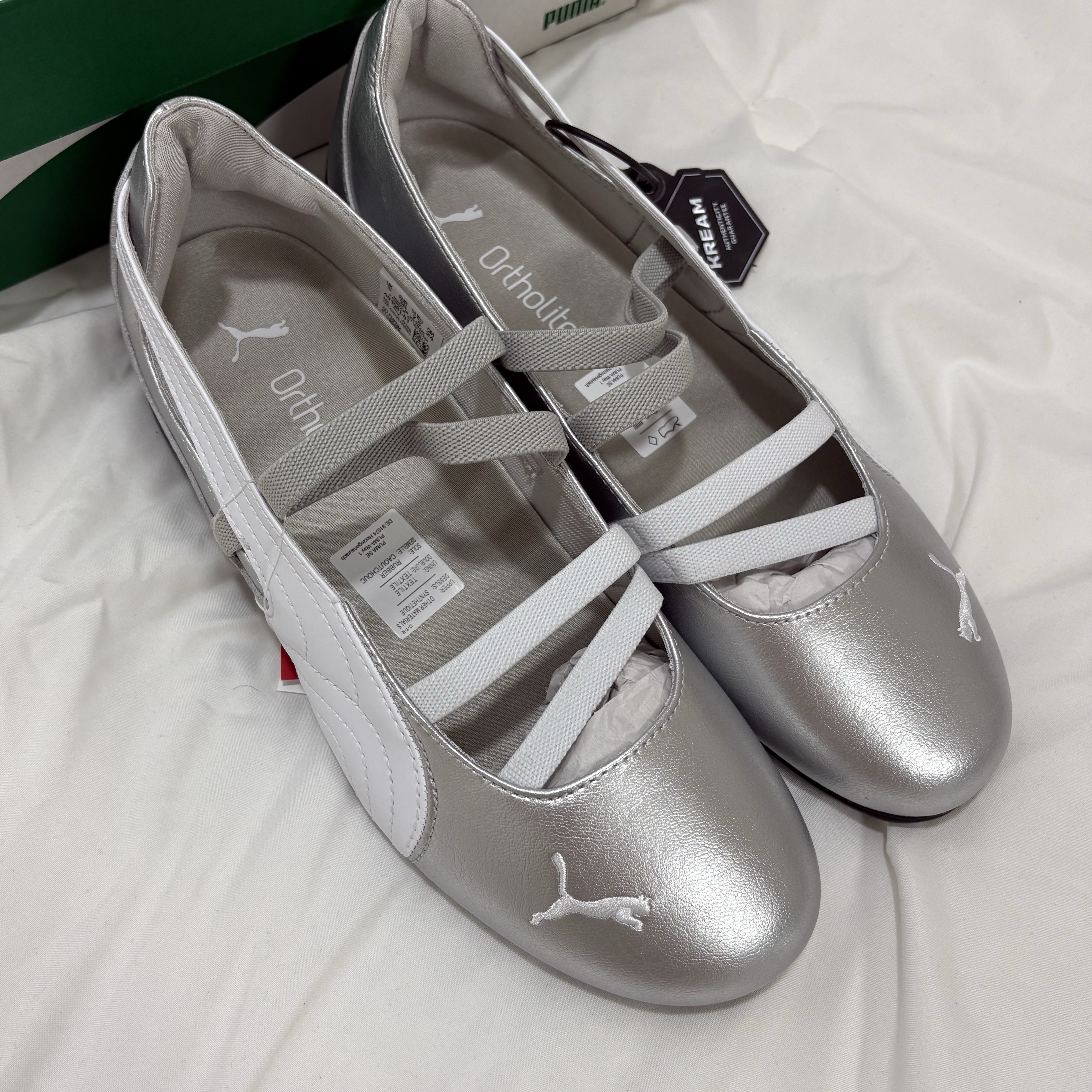 (W) Puma Speedcat Ballet Metallic Puma Silver Puma White 착용 스타일 - 2