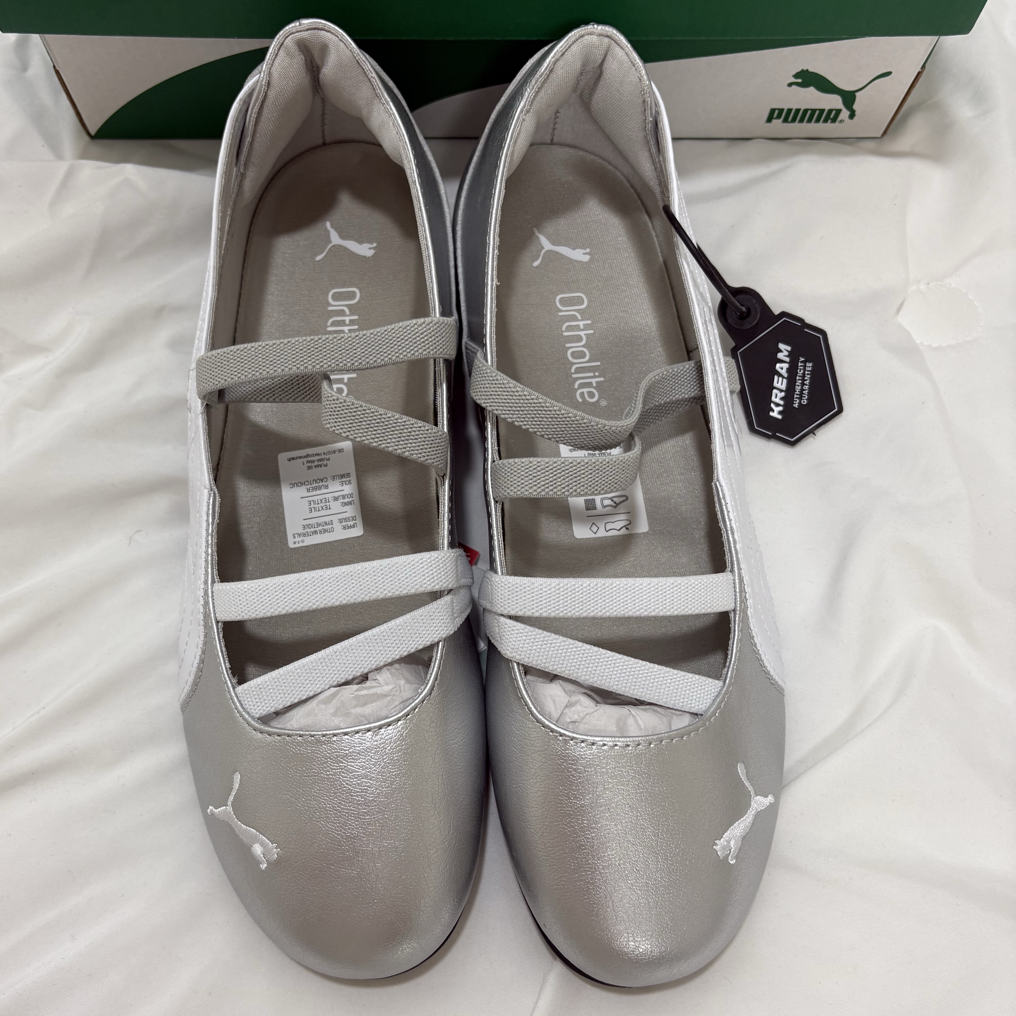 (W) Puma Speedcat Ballet Metallic Puma Silver Puma White 착용 스타일 - 1