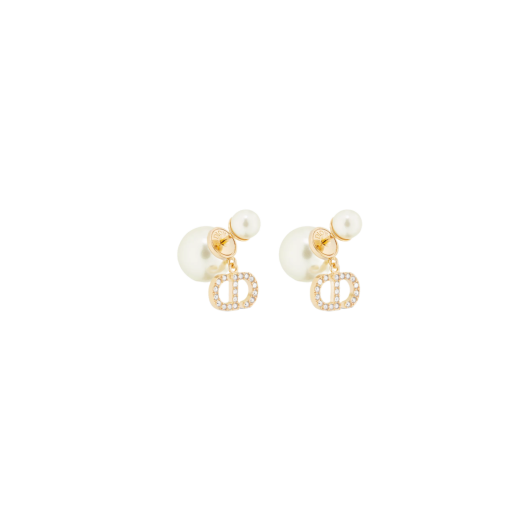 (W) Dior Tribales Earrings Gold Finish Metal White Resin Pearls Silver Tone Crystals