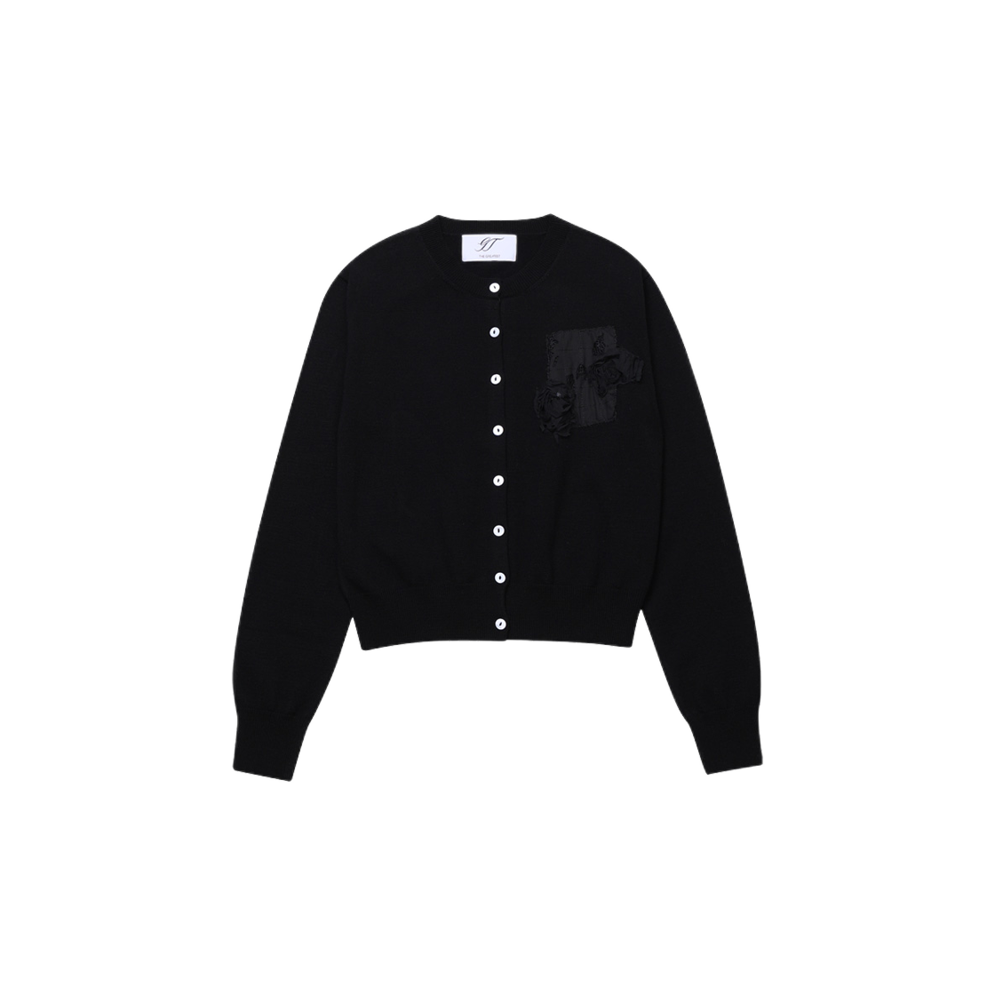 GT25SS06 BK The Greatest Crop Rose Patch Cardigan Black