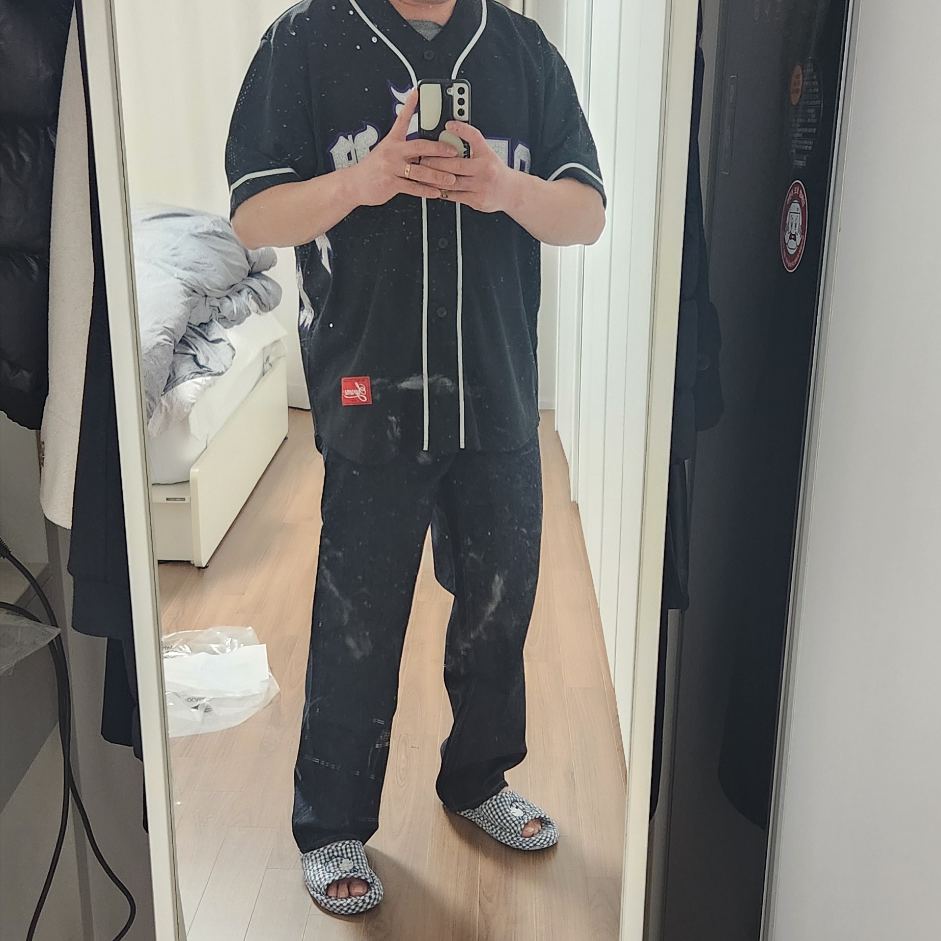 Supreme Old English Baseball Jersey Black - 25SS 착용 스타일