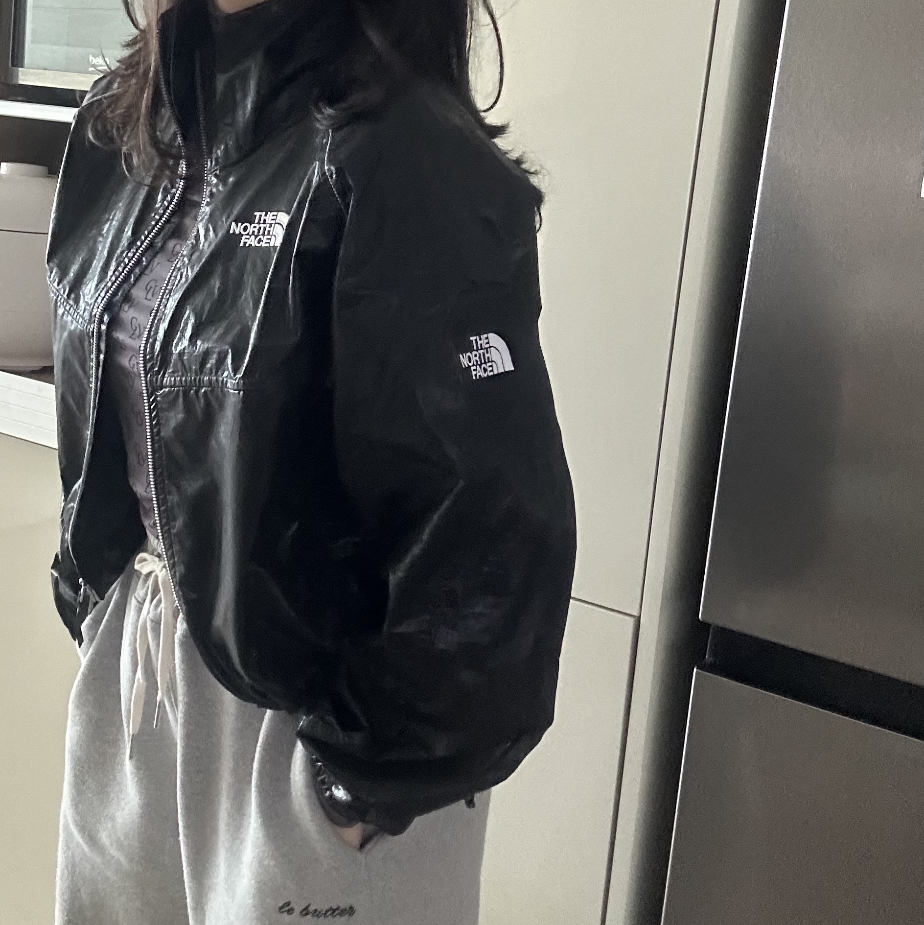 (W) The North Face White Label Novelty Olema Jacket Black 착용 스타일